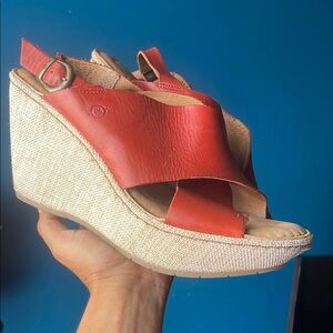 Born Red and Cream Wedge Sandals